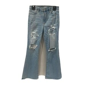 American Eagle Womens Size 8 Jeans Regular Super High Rise Flare Distressed